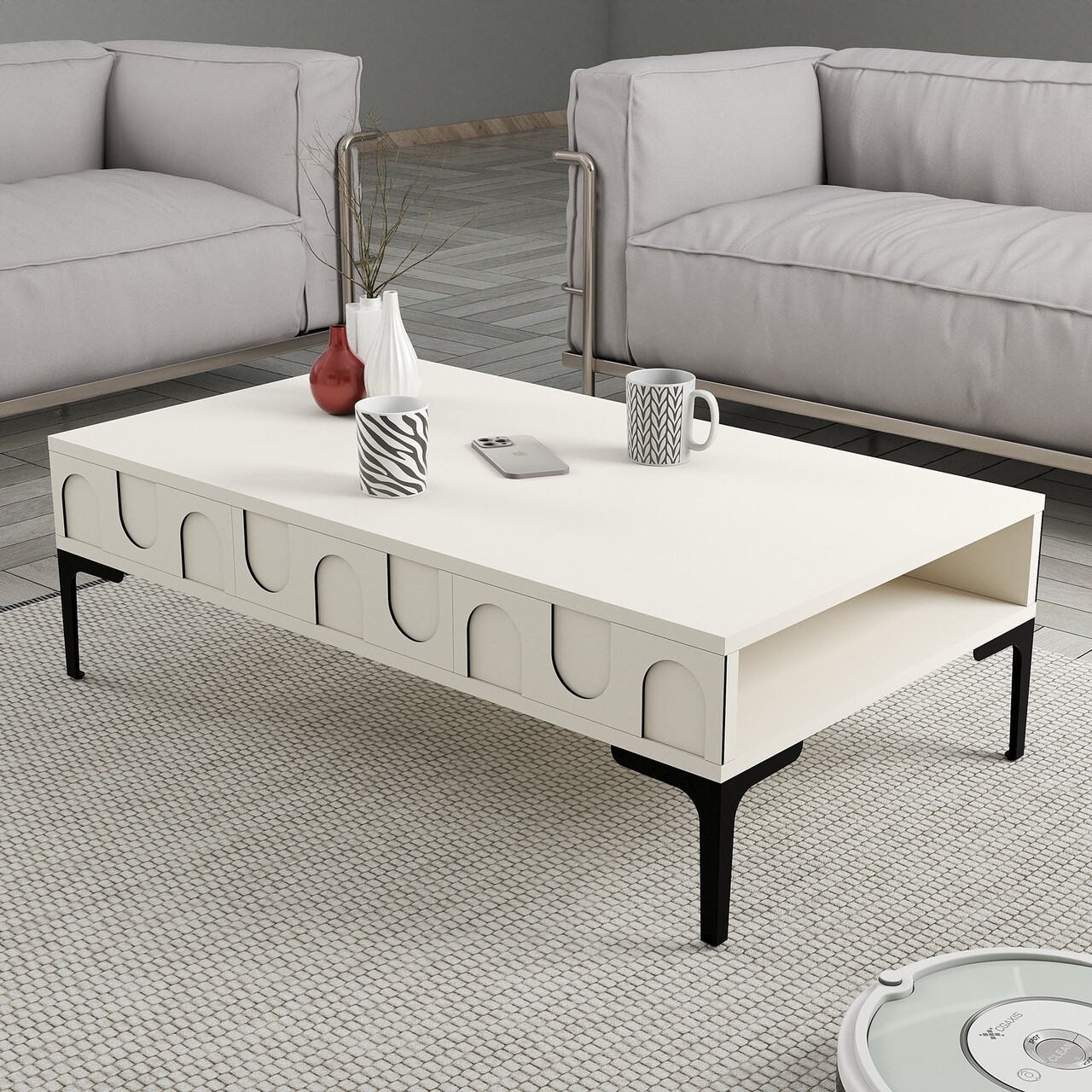 Masuta de cafea, Hanah Home, Lyon 32, 105x32.6x60 cm, Crem/Negru - imagine 5